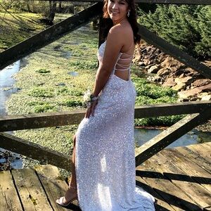 Elegant White Sequin Evening Gown